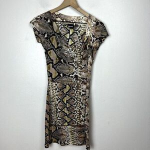 Just Cavalli Semi-Sheer Knit Dress Size S Snake Print Multi-Color Draped Stretch